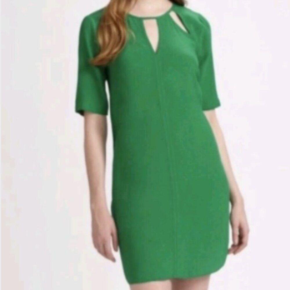 BCBG MaxAzria Womens XS Green Rosetta Keyhole Shift Mini Dress 3/4 Sleeve